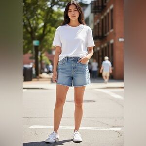 LOFT Light Blue Denim Frayed Hem Shorts